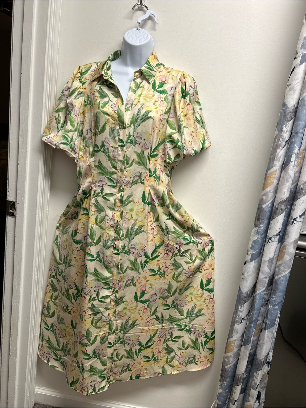 Melloday Floral Button-Front Shirt Dress prairie cottage fairy garden party
